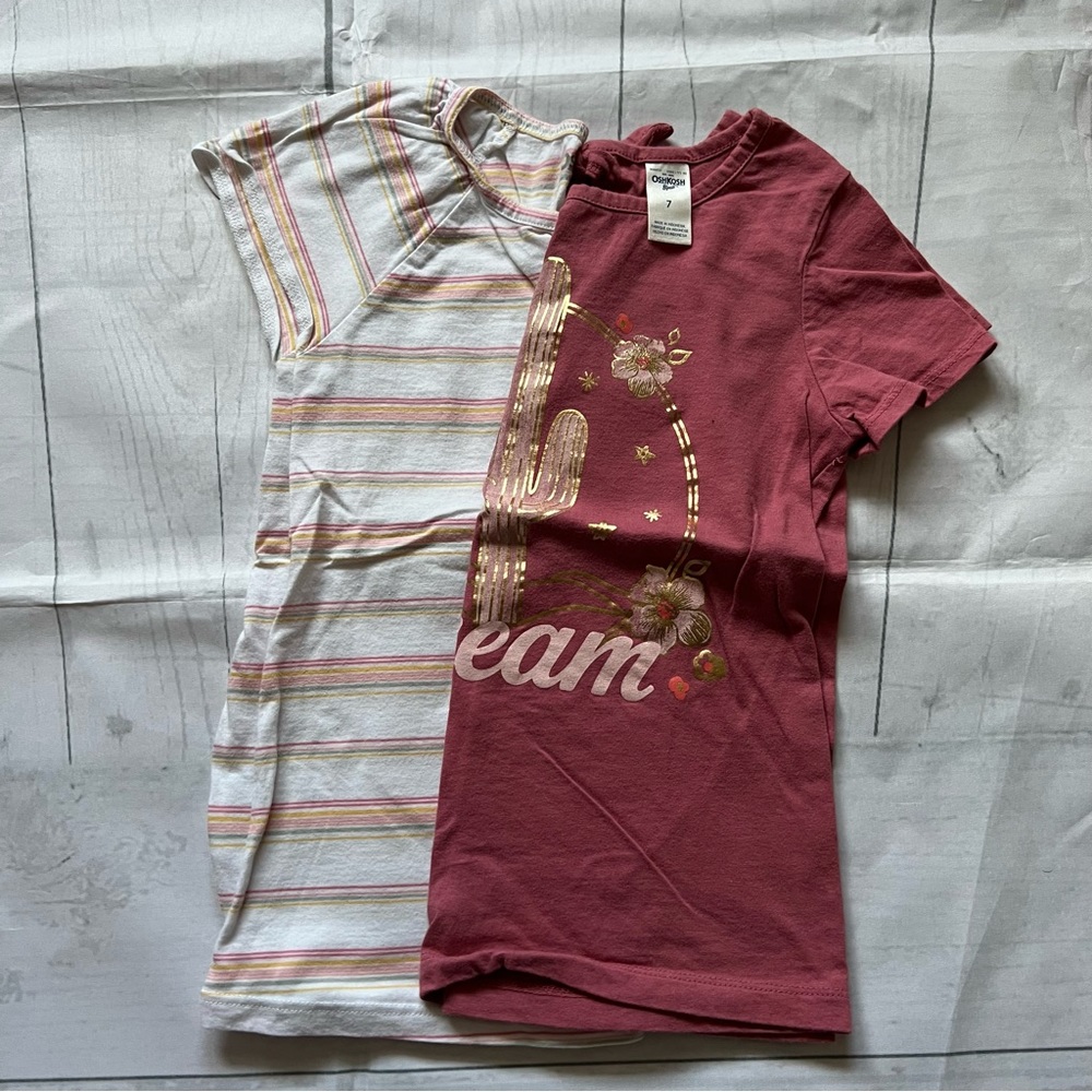 OshKosh Size 7 Short Sleeved Shirt Bundle Stripes/southwestern cactus